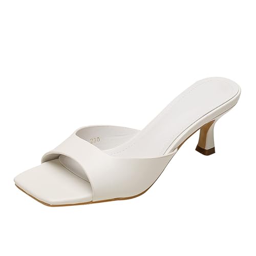 Image of Women's Square Open Toe Kitten Heel Slides Sandals Sexy One Band Slip-On Stiletto Heels Mules Casual Party Prom Dance Dress Dress