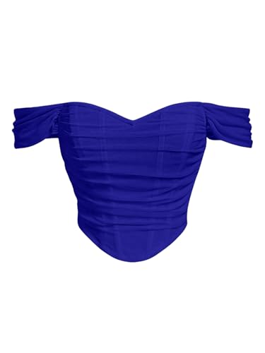 Image of Floerns Women's Off Shoulder Short Sleeve Asymmetrical Hem Ruched Corset Crop Top
