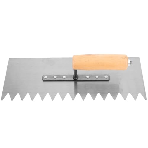BUGUUYO Llana de Mano para Hormigón Mango de Madera Curvo Llana de Acero al Carbono Dentada 11X30 CM 16 Dientes Puntiagudos Herramienta Manual para Albañilería Cemento y Acabado de