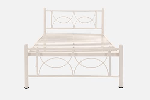 Image of Luno Metal Extra Single Size Bed Without Storage | Wrought Iron Single Bed with Headboard & Footboard| Sturdy Powder Coated Platform Cot for Bedroom (Luno Ivory)