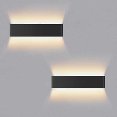 Lureshine 2 Pack Applique Murale Interieur 16W 40CM Haut et Bas Luminaire Mural Interieur Aluminium Décorer/Moderne Applique Murale Blanc Chaud 3000k Appliques Convient pour Salon|Allée|Cuisine(Noir) Cover
