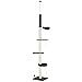 PawHut Floor to Ceiling Cat Tree, 5-Tier Cat Climbing Tower, 95'-106' Height Adjustable with Carpeted Platforms, Cozy Bed, Hammock, Scratching Post & Toy Ball for Indoor Cats, Black and Cream