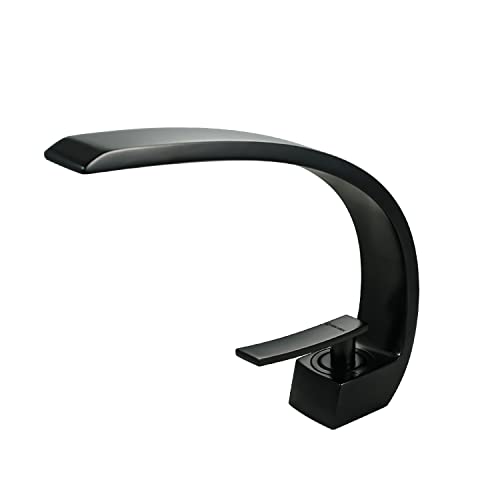 SOLVEX Grifo de Lavabo Baño,Mezclador de Lavabo Curvo con Válvula de Cerámica,Latón - Negro Estilo de Moderno,Grifo Lavabo Monomando con Aireador Desmontable para Ahorrar del Agua,SP-12017-N Cover