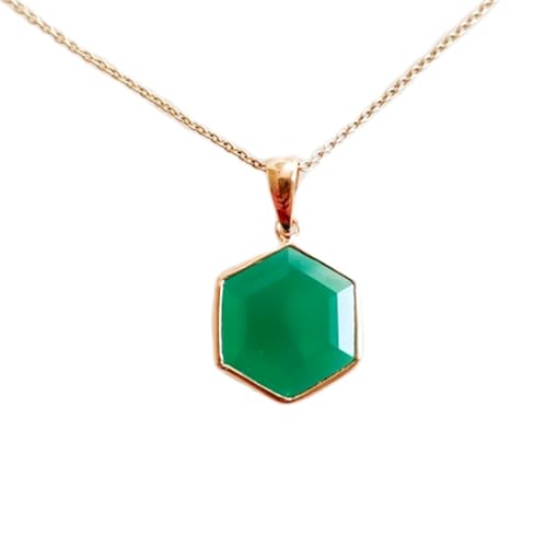 Pendentif hexagonal onyx naturel vert et collier en argent 925