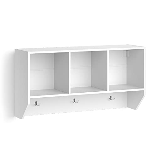 Vicco Wandregal Luigi, Weiß, 107.2 x 56 cm, zur Wandmontage mit offenen Ablageflächen und Haken
