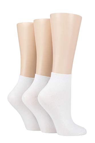 Image of ELLE Womens Ankle Socks Short Anklets Bamboo Ribbed Soft Breathable Cooling Plain Colourful 3 Pairs - White 4-8