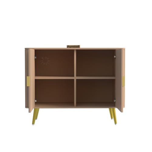 Image of Wooden Sideboard Cabinet for Living Room | Side Board Crockery Cabinet with 2 Doors Storage for Dining, Drawing and Home Office | HDMR Premium Wood & Iron, Taupe