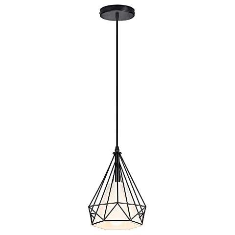 Industrial Pendant Light Vintage Hanging Ceiling Lighting E27 Chandeliers Fixture with Metal Cage Shape and Elegant White Fabric for Kitchen Island Dining Room Hallway Farmhouse Cover