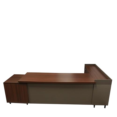 Image of Lakdi The Furniture Co Director Table for Office Desl Unique Design L-Shape Table Made in Particle Board with Side Unite and Openable Shutter & Storage Luxury Executive Desk Brown Color- (LDL-533)