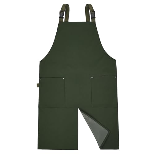 Surblue Pottery Aprons Split Leg Aprons with Pockets Adjustable Straps Waterresistant Split Apron for Women Men DIY Ceramic Pottery Art, Armgreen