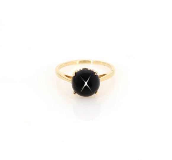 Genuine Black Star Sapphire Ring Solid 925 Sterling Silver Engagement Statement Rings Solitaire Diopside Gold Plated Rings For Women