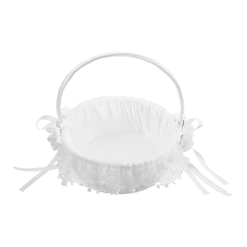 Beavorty Wedding Flower Girl Basket with Lace Handle Elegant Basket for Bridal Shower Ceremony Timeless Design for Versatile Use