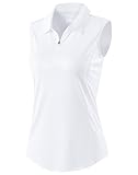 G Gradual Women's Golf Shirts Lightweight 1/4 Zip Collared Tank Top Sleeveless Polo Shirts for Tennis Pickleball Casual, Heather White, M