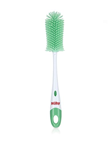 Image of Nuby Soft Non-Scratch Silicone Bristle Bottle & Nipple Brush with Looped Handle, Aqua