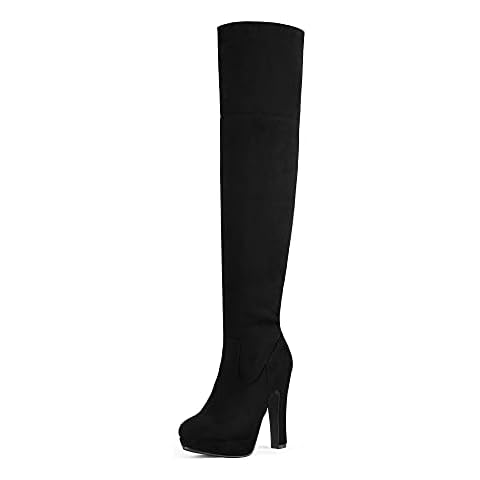 DREAM PAIRS Women's Black Chunky Thigh High Boots Cover