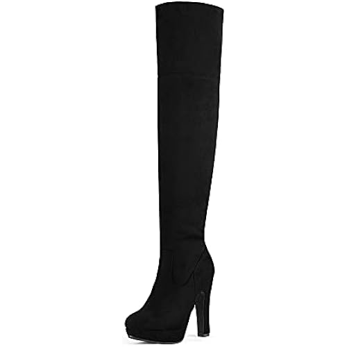 DREAM PAIRS Women's HIGHPLAT Chunky Thigh High Over The Knee High Heel Boots