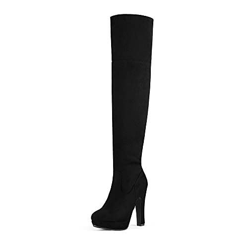 DREAM PAIRS Women's Black Chunky Thigh High Over The Knee High Heel Boots,Size 7,Black,HIGHPLAT by DREAM PAIRS - Used condition - US$26.14
