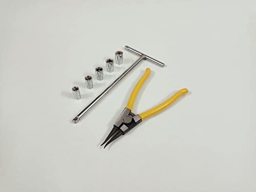 Image of 1 /4 inch T - Handle with 8, 9, 10, 11, 12mm Sockets and Heavy Duty External Straight Circlip Plier Combination Set, Anti-Slip & Anti-Corrosion properties (Combo 10)