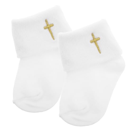 minkissy Infant Baptism Socks Charming Turn Cuff White Baptism Socks for Baby Boys Girls Soft Cotton 0-1 Year Old Newborn Footwear