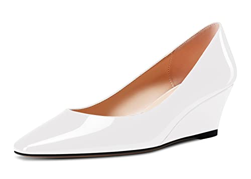 Aachcol Women Square Toe Pumps Wedge Mid Heel Slip-on Dress Shoes Office 2 Inch