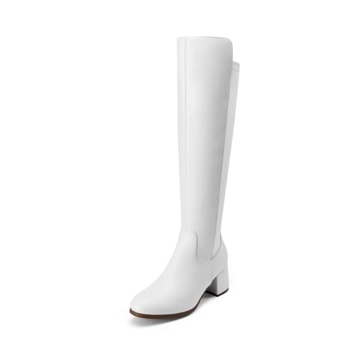 DREAM PAIRS Women's Knee High Stretchy Fashion Boots,Size 8,White,JENNIFER-3