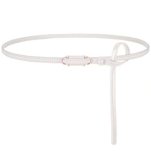 Skinny Genuine Leather Belts for Women Thin Waist Belt for Dresses Jeans Adjustable with Gold Buckle 0.4