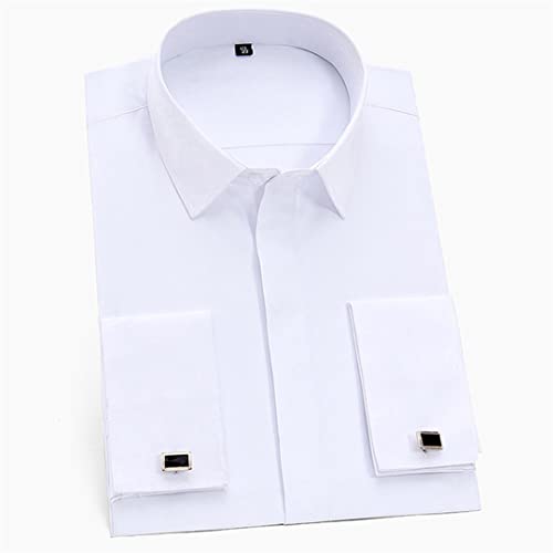 Men's Classic Dress Shirt French Cuffs Solid Business Formal Regular Office Work White Shirts2