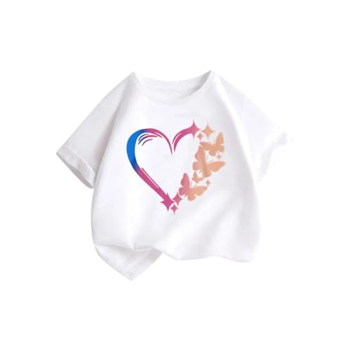 Girls Butterfly Graphic Shirts Cute Colorful Heart Graphic Crew Neck T-Shirts Short Sleeve Summer Casual Tee Tops