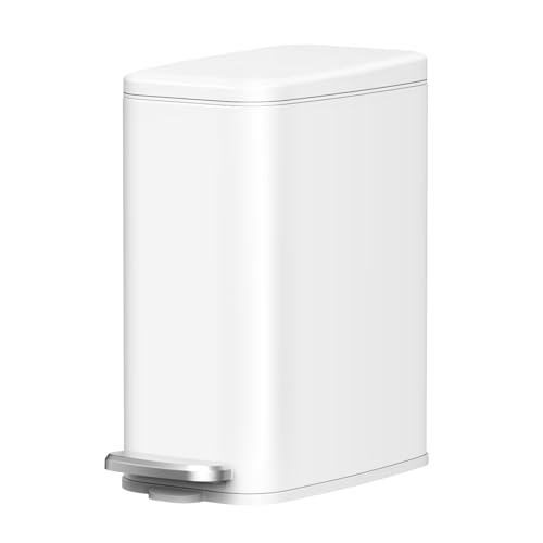 Cesun Slim Bathroom Trash Can with Lid Soft Close, 6L/1.6 Gallon Stainless Steel Small Garbage Can with Foot Pedal and Removable Inner Bucket, Slim Wastebasket for Bathroom, Office, Toilet (