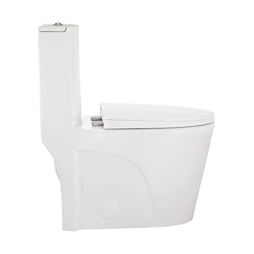 Image of St. Tropez One-Piece 14 inch Rough-in 1.1 /1.6 GPF Dual Top Flush Elongated Toilet in Glossy White