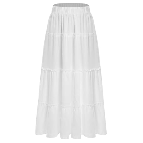 YiZYiF Women's Elastic Waist Tiered Ruffled Swing Midi Skirt for Daily Casual Holiday Party Shopping3