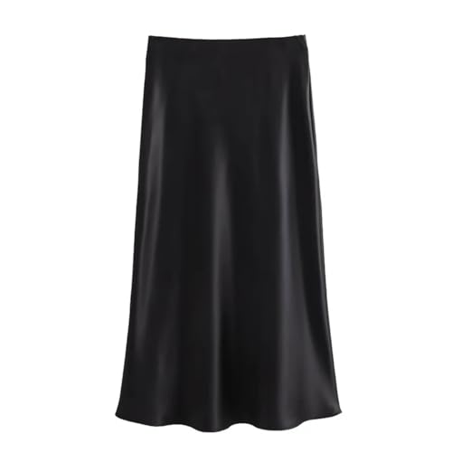 Women Summer Satin Midi Skirt Office Elegant Skirts High Waist Long Straight Skirts3