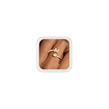 M MOOHAM Dainty Initial Ring Gifts - Initial Rings for Women Jewelry Adjustable Rings Personalized Birthday Gifts 14K-Gold-Plated Dainty Letter M Ring