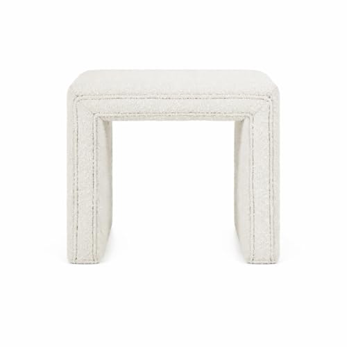 HomePop Modern Channel Tufted Ottoman|Homepop Home Décor|Ottoman for Living Room & Bedroom - Cream Boucle