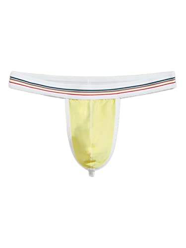 Milumia Men's Striped Trim Thong G String Thongs Breathable Underwear Yellow Medium #TOP29