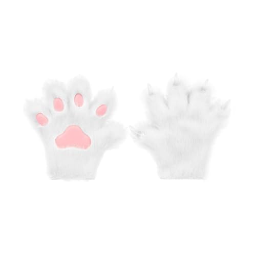 Guantes de felpa para disfraz de felino con diseño detallado blanco