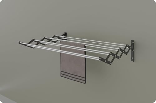 Image of RIOMAX Heavy Duty Rust-Free Stainless Steel Foldable Wall Mounted /Mounting Clothes Drying Stand /Cloth Dryer Racks for Bathroom /Balcony /Indoor /Outdoor (2 Ft - 8 Rod - Black & Silver)