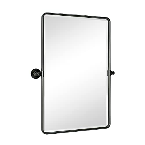 Image of Farmhouse Pivot Rectangle Bathroom Mirror Oil Rubbed Bronze Metal Framed Tilting Beveled Vanity Mirrors for Wall, Overall 23.91 x 30 inches (Mirrror 20 x 30 inches)