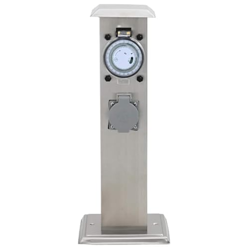 Genérico Columna de Acero Inoxidable con Enchufe y Temporizador para el jardín,Bricolaje,Suministros eléctricos,Enchufes de pared-41237