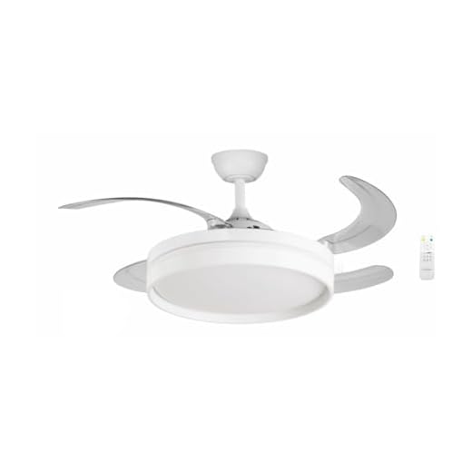 Bastilipo - FALESIA - Blanco, Ventilador techo de 4 palas retractiles 50cm, motor DC 40W, mando a distancia, Luz LED 3 colores 36W, 106 cm