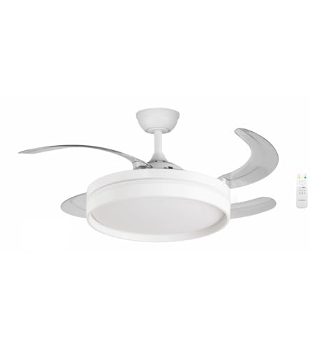 Bastilipo - Ventilador techo con palas retractiles, motor DC 40W, mando a distancia, Luz LED 3 colores 36W, modelo FALESIA