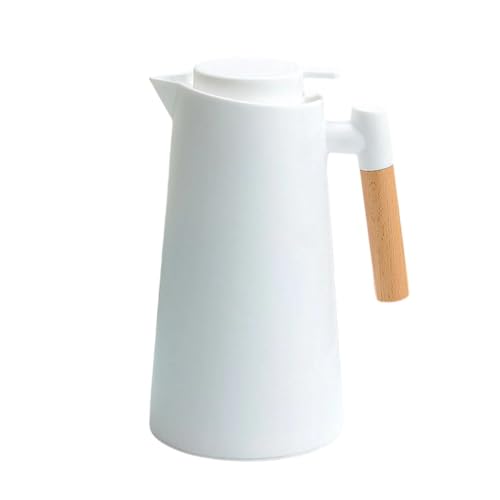 HeartTrend魔法瓶、1リットル、大容量で保温・保冷効果。木製ハンルは卓上にぴったり。紅茶、コーヒー、麦ど、様々な用途にお使いいただけます。広口設計で、ご家庭でも安心してお使いいただけます。 (ホワイト)