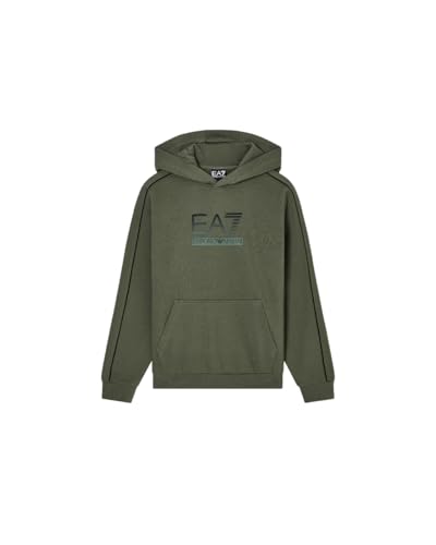 Emporio Armani EA7 Visibility Boy - Sudadera con capucha para niños y jóvenes de mezcla de algodón afelpado, 7B000175, Verde Escarabajo, 12 años