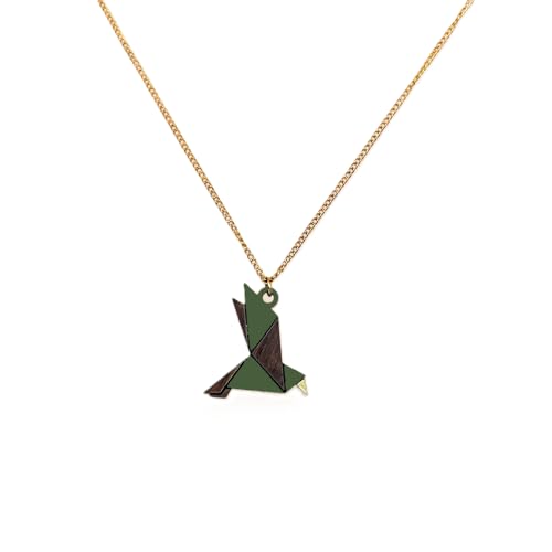 Oiseau pendant en bois de luxe fait main avec chaîne en acier pour les amoureux de nature