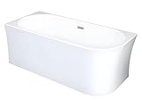 Baignoire d'angle - 201 L - 150 x 75 x 59 cm - Blanche - Acrylique brillante - Avec bonde et trop plein de 5 cm - angle droit - contemporain - PONTICOLA
