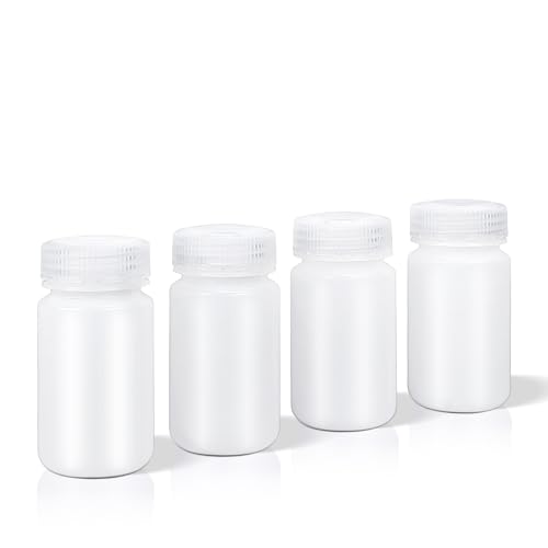 DEMORA 4 oz Small Plastic Bottles with Caps, Airtight Refillable Wide Mouth Travel Bottles for Toiletries, PP Food Grade Plastic Containers for Liquids Pill Sample Lab Reagent (Translucent, 4 Pcs)