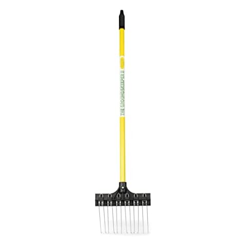 THE GROUNDSKEEPER II Shrub Rake 36-inch Lightweight Fiberglass Handle, 9-inch Head, Durable Steel Tines for Gardening, De-Thatching or Professional Landscaping Cover