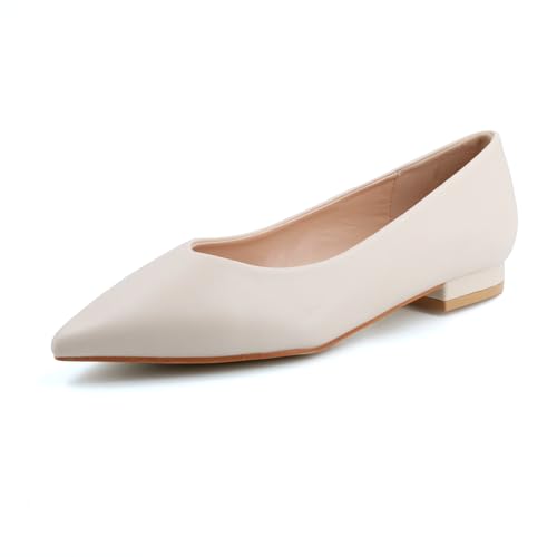 JOMIX Damen Ballerinas mit Spitzem Klassische Zehenbereich Flache Schuhe Elegant Ballettschuhe Bequeme Hochzeit (VB51817, Beige, 38 EU)