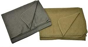 Couverture militaire 75 % laine pour camping, extérieur, kaki, 200 x 155 cm