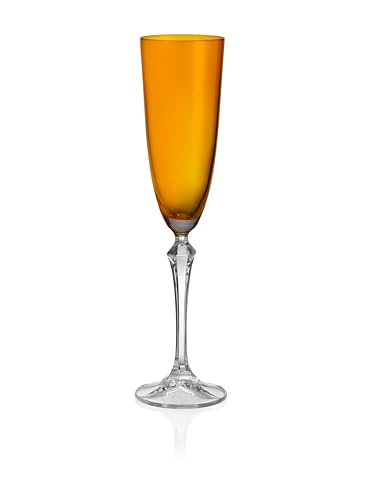 Barski Champagne Flute Glasses - Set of 4 - Assorted Colored Cup with Clear Stem - Each Glass is 7 oz., for Prosecco, Sparkling Wine, Mimosas, Cocktails, Weddings Anniversaries - Made in Europe